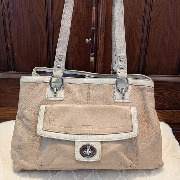 Coach Penelope Pebbled Leather Tan Carryall Handbag Shoulder Bag Purse F19044 - Picture 1 of 14